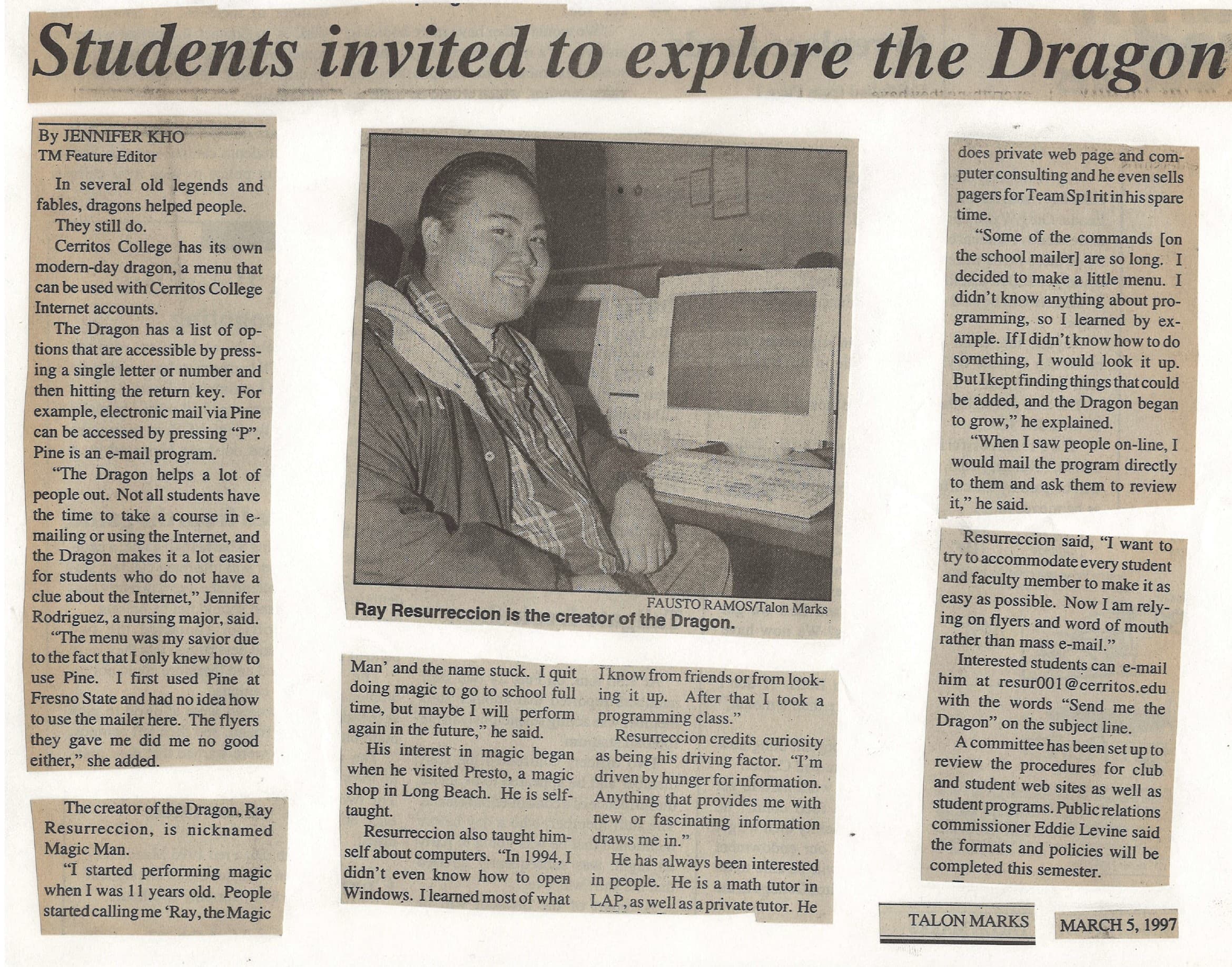 Read the 1997 Talon Marks newspaper article about The Dragon