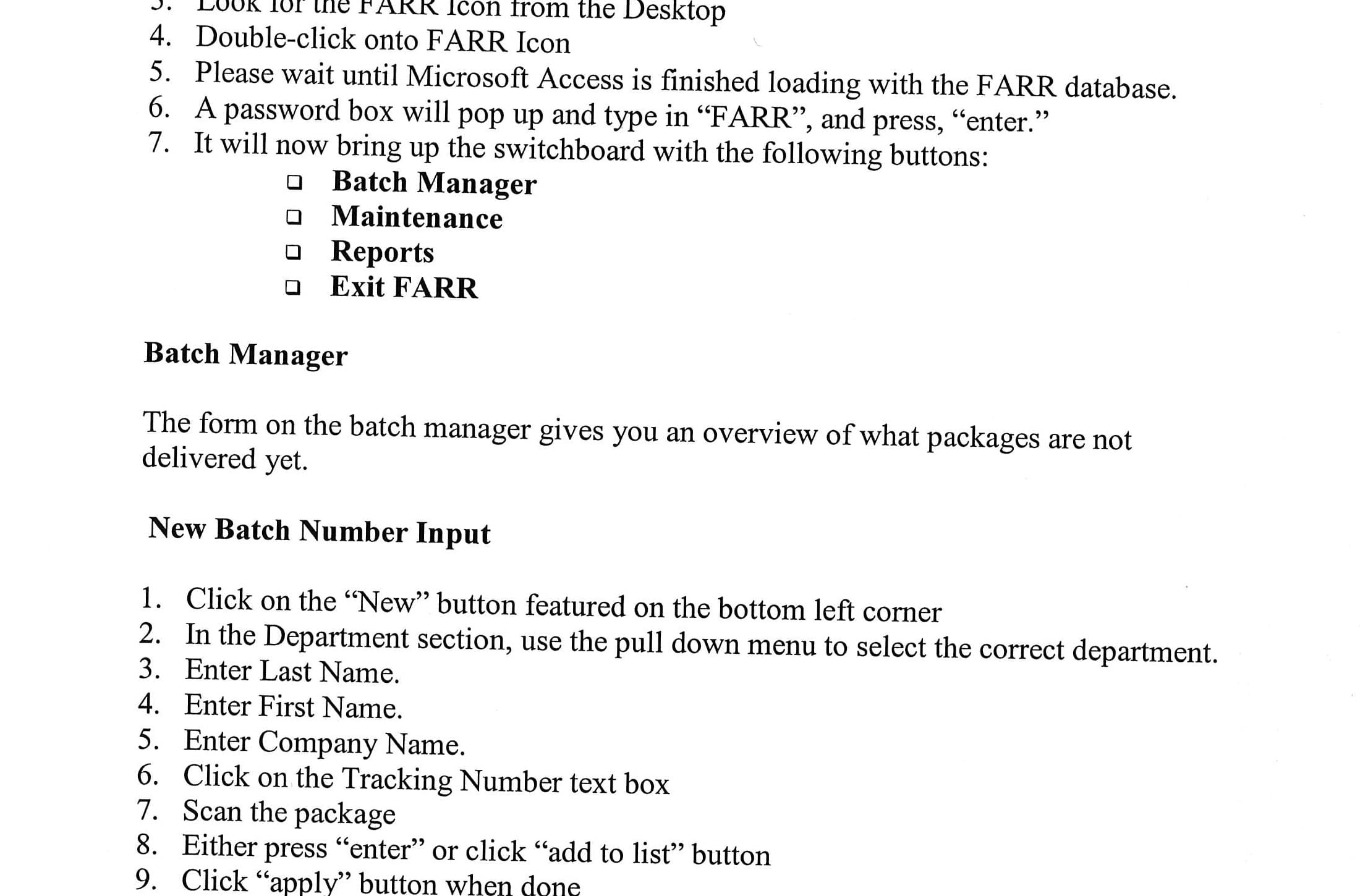 Original FARR Batch Manager interface