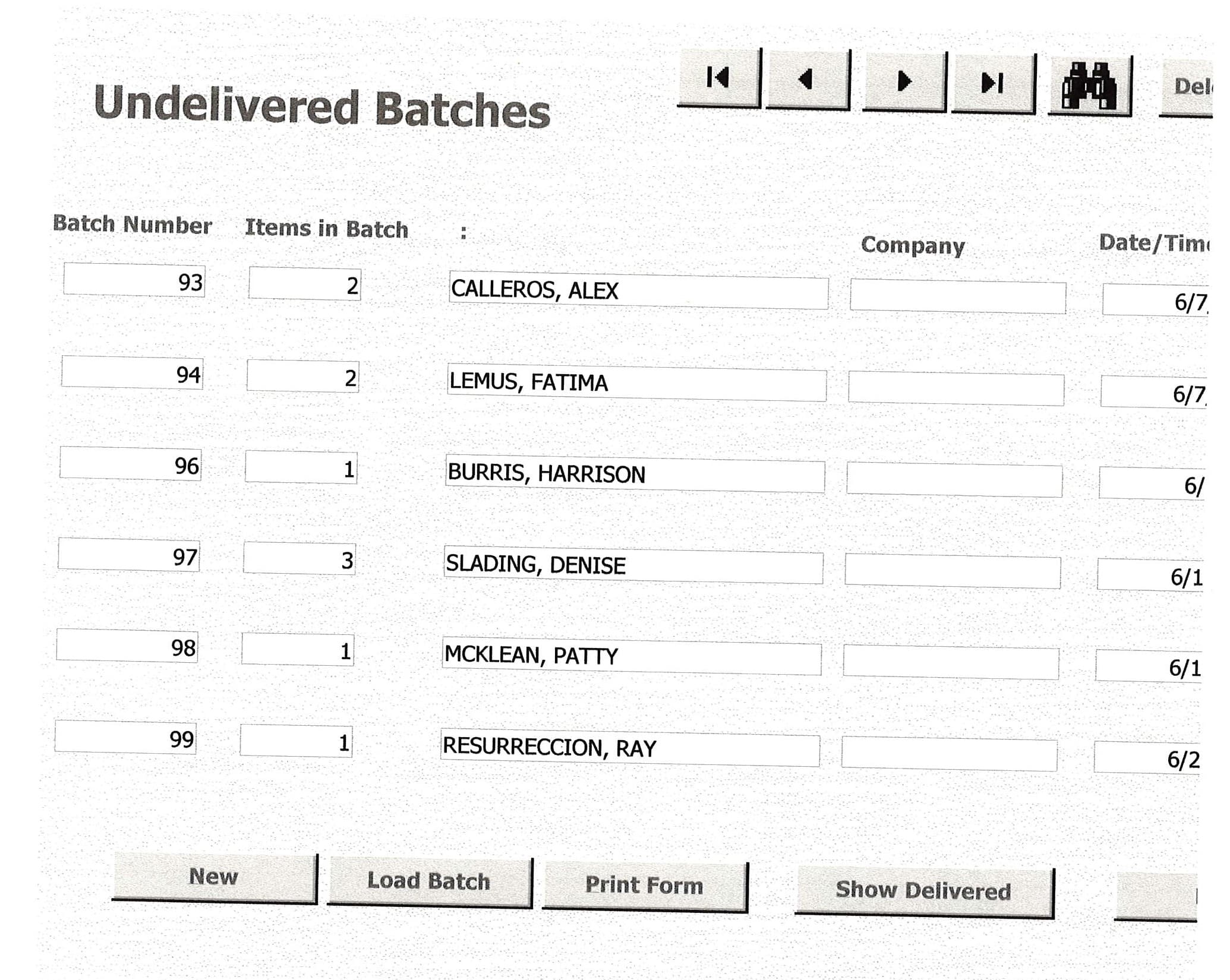 Original FARR Undelivered Batches interface